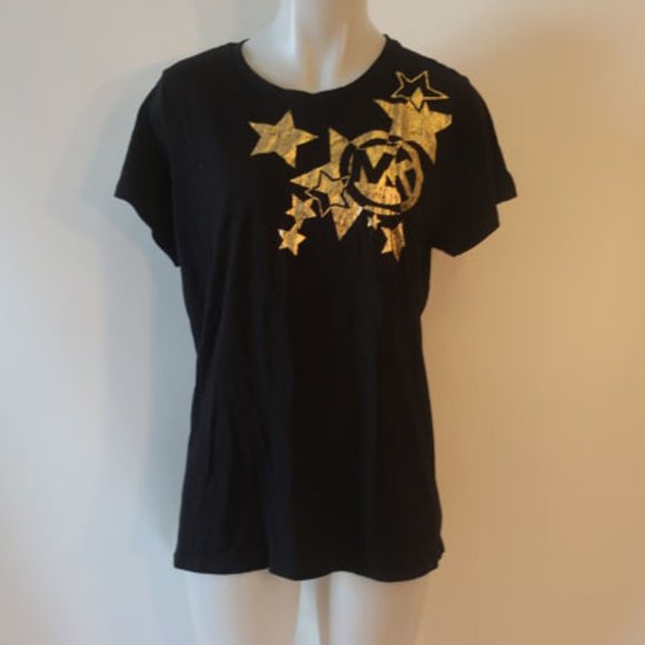 Womens Michael Kors Black Gold Stars T-Shirt Top 0X * - Picture 1 of 6